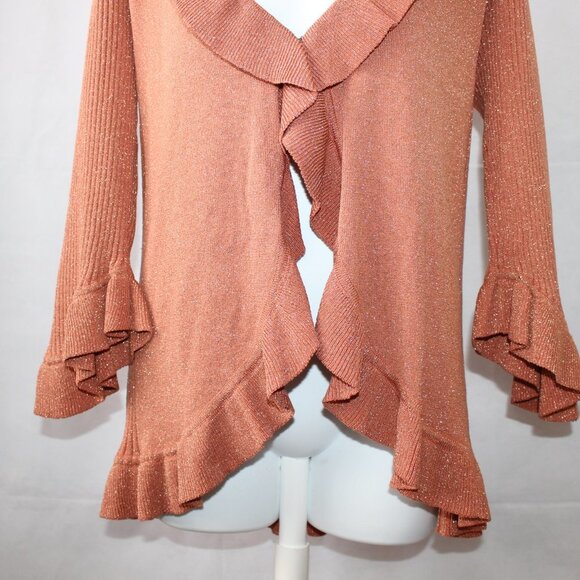 Nine West Woman Silk Blend Orange Metallic Fleck Clasp Front Cardigan Size 2X - Picture 5 of 11